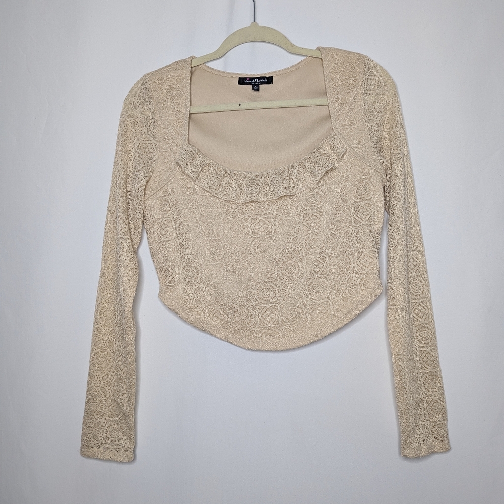 Mixed Threads Women's Cream Beige Floral Lace Overlay Crop Top Size L